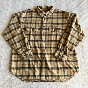 Vintage Izod Flannel Shirt Mens XL Yellow Madras Check Flap Pocket Lumberjack